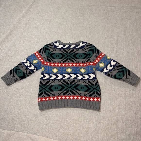 Hanna Andersson Fair Isle Blue Gray Pullover Sweater Boys size 90/3T Nordic Crew - Picture 6 of 6